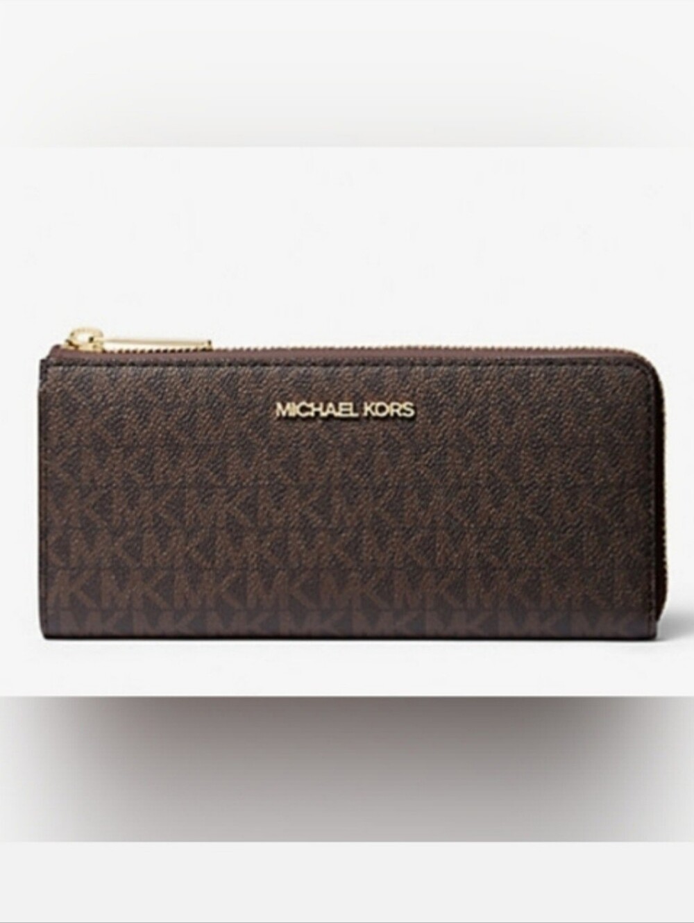 Michael Kors Wallet Brown Signature Jet Set Large Logo Quarter Zip Red Interior